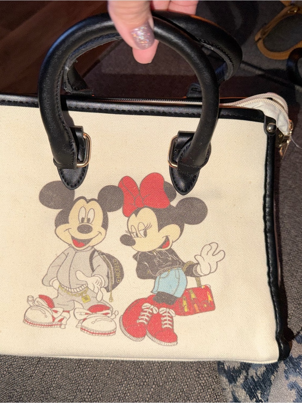 Disney Cream Canvas Satchel with Black Trim and Red Accents